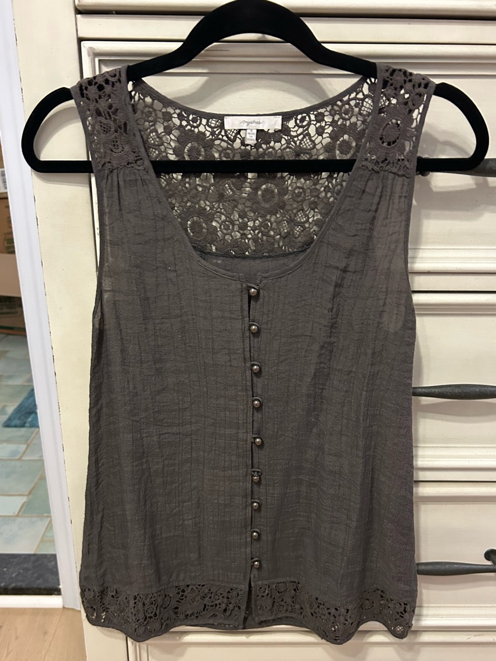 Mystree button down lace back tank top